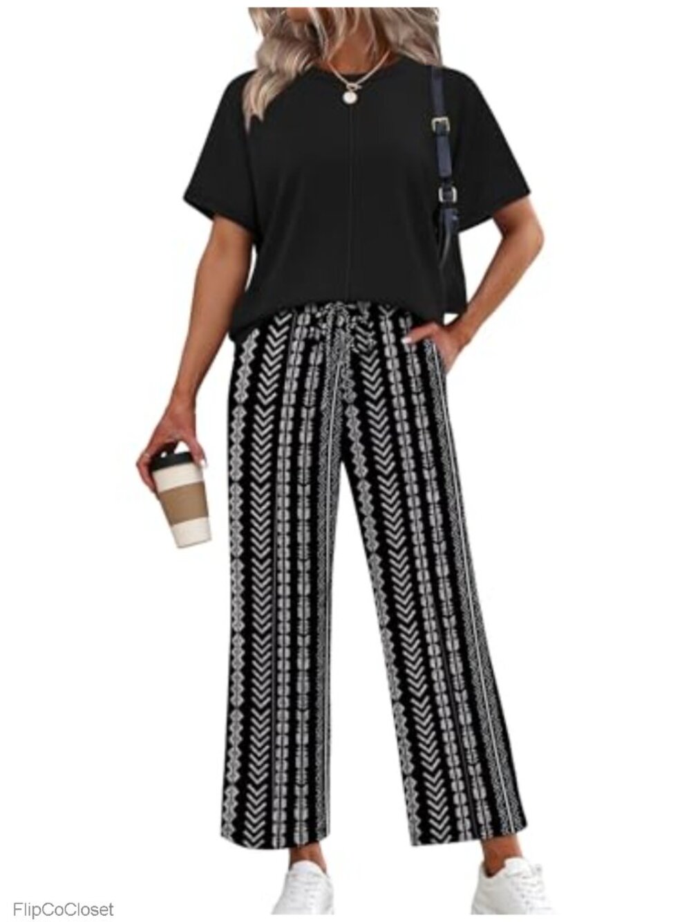 Sampeel Two Piece Set Women Oversized Short Sleeve Wide Leg Lounge Travel